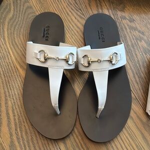 Gucci White and Black Sandals with Gold Accent